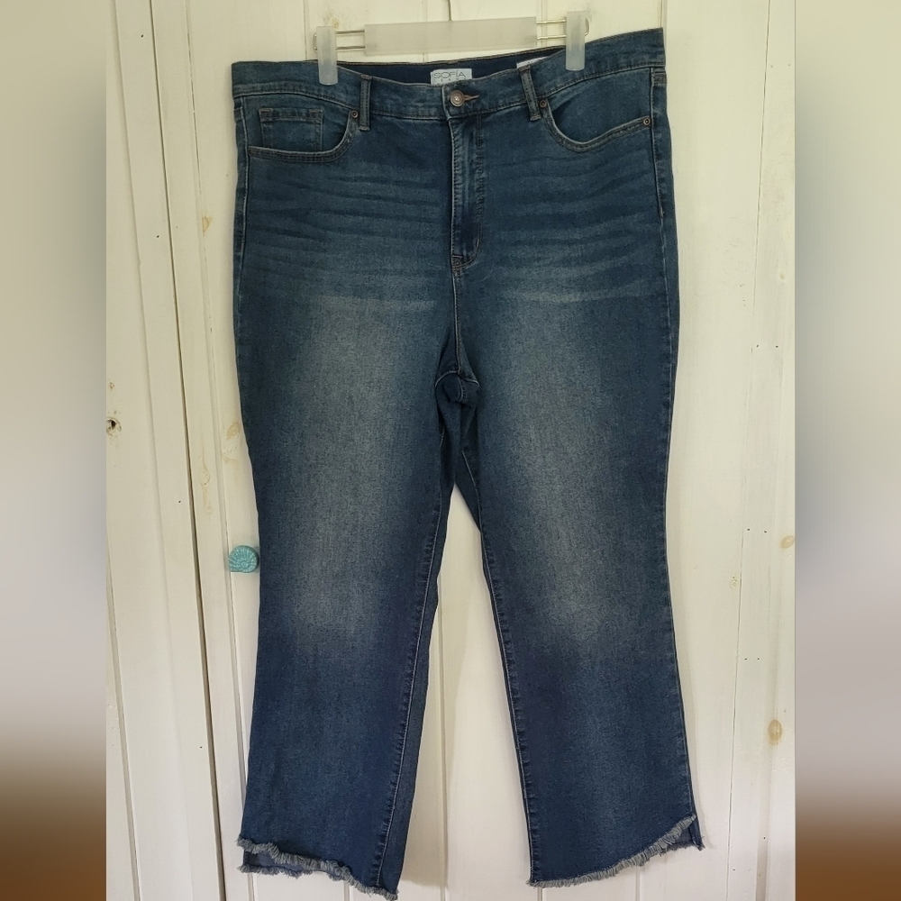 Sofia Vergara Kick Bootcut Short Aura High Rise Frayed Hem Jeans